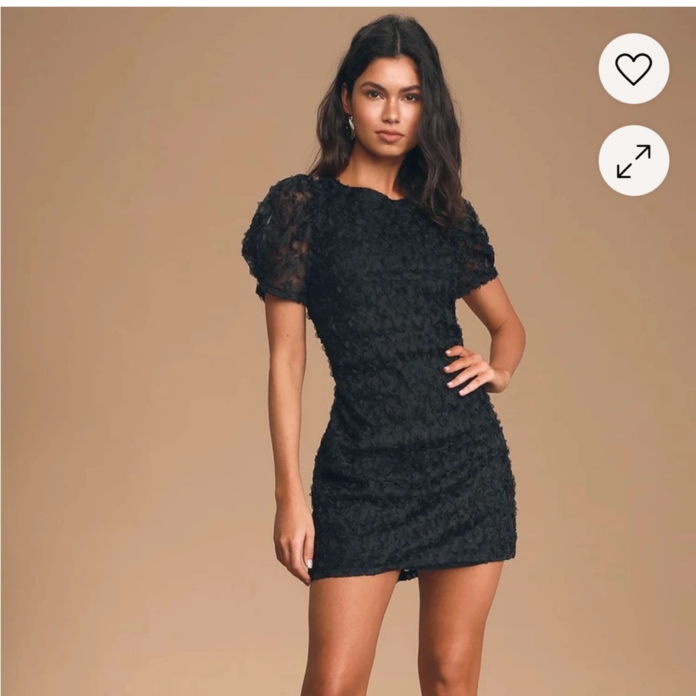 New w tags Always For You Black Puff Sleeve Mini Dress Elegant Black Lace Dress